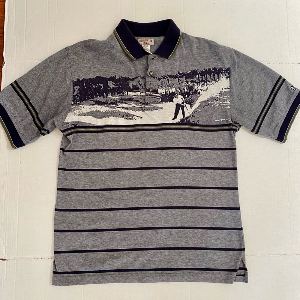 Munsingwear Golf Men M Polo Shirt in GrayBlue/Navy/Cream